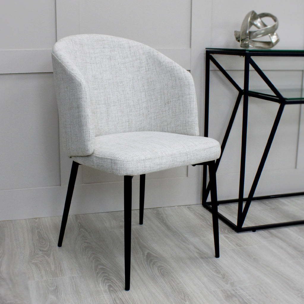 Castelle Ivory Linen Curved Dining Chair With Black Legs