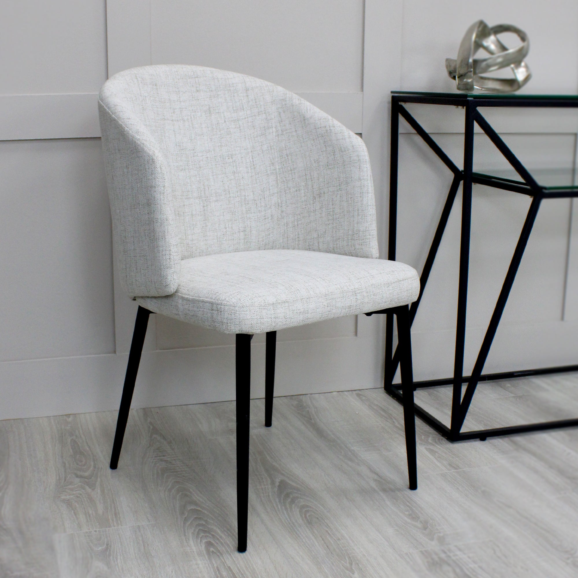 Castelle Ivory Linen Curved Dining Chair With Black Legs