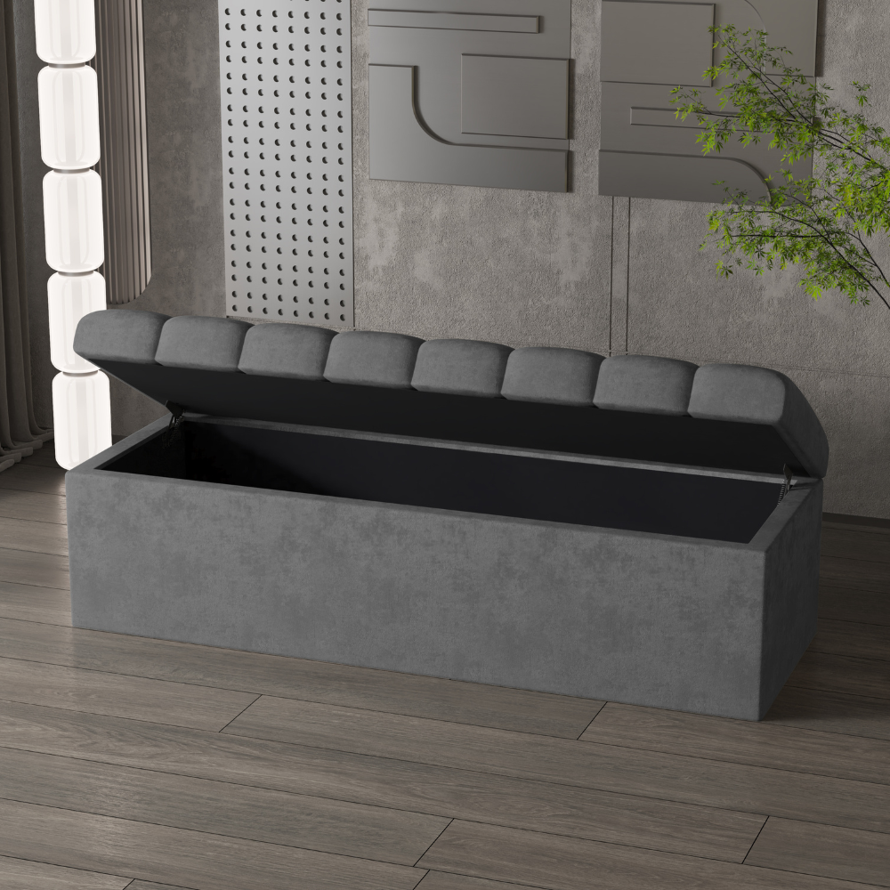 Leo Grey Velvet Ottoman Storage Bench