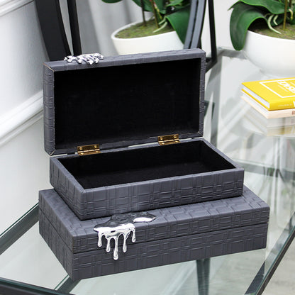 Small Black Faux Leather Jewellery Box with Drip Effect Buckle