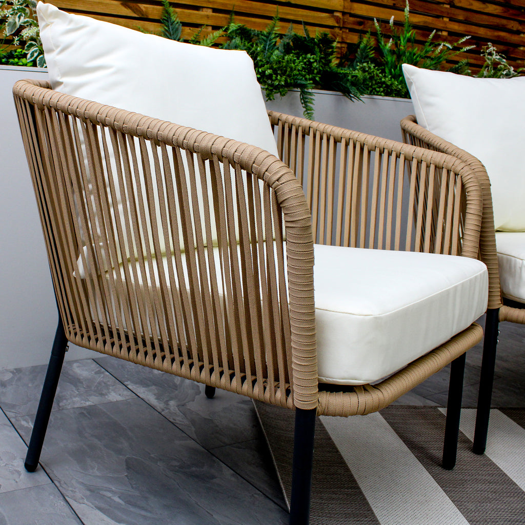 Turin Beige 5 Seater Weave Rope Aluminium Sofa Set with Cream Cushions