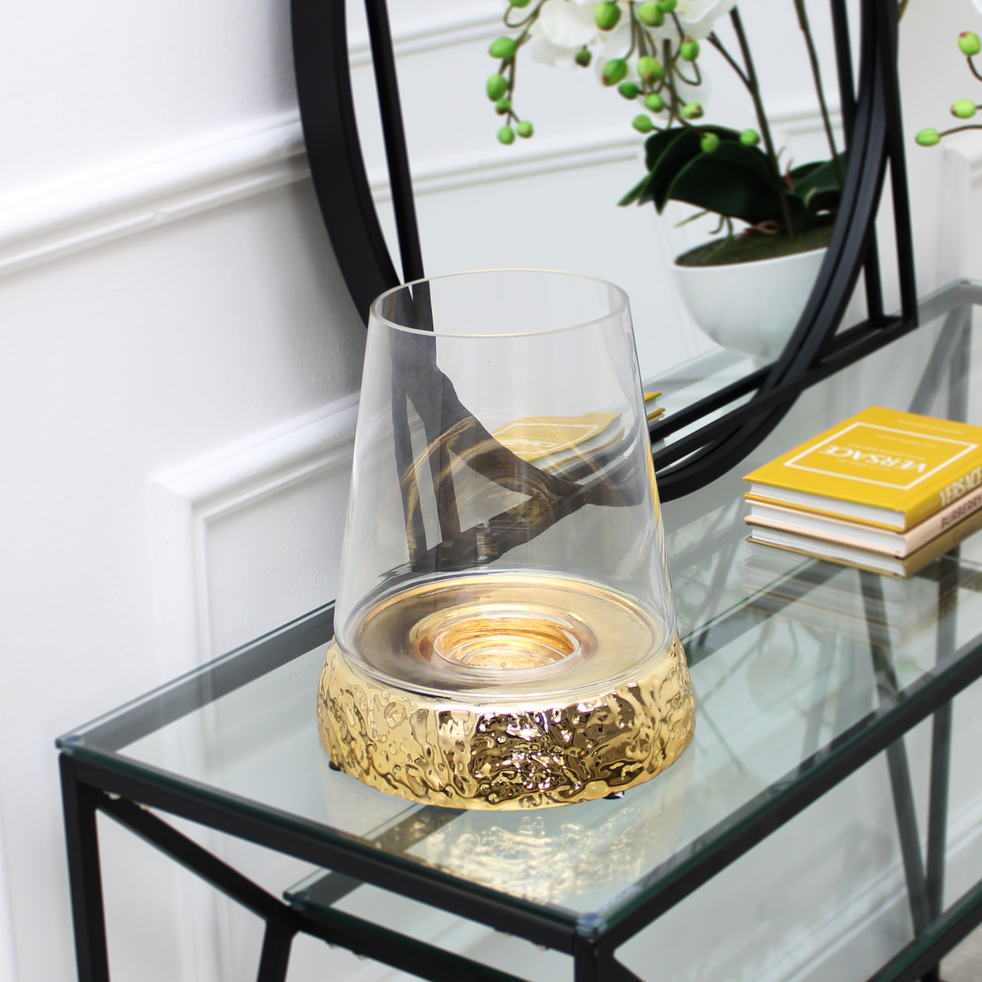 Large Gold Hurricane Candle Holder
