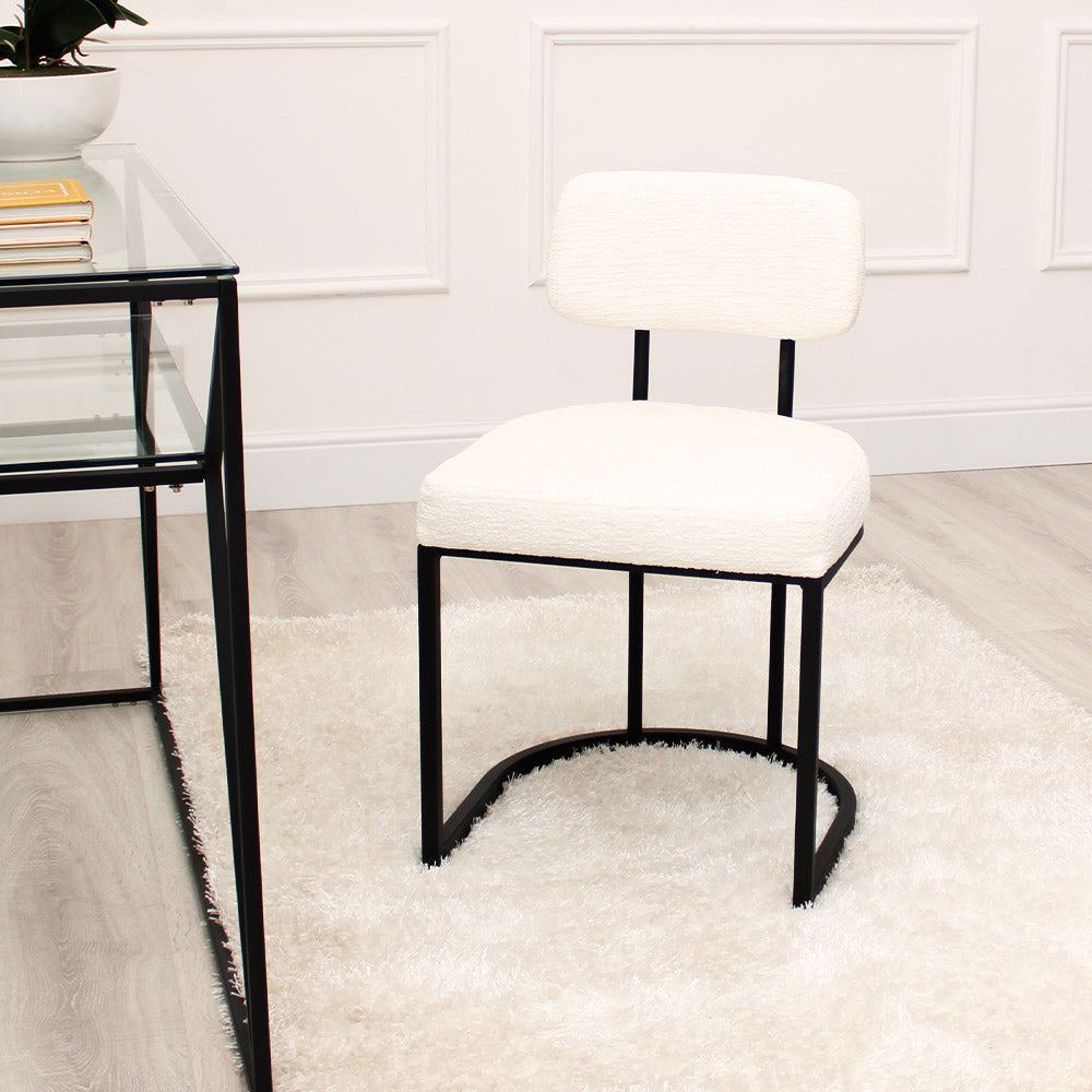 Rhea White Fabric Accent Chair With Black Frame