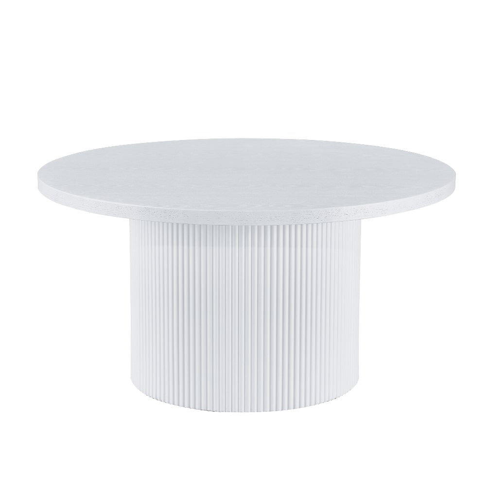 Luca White Wood Coffee Tables With Ribbed Base Set of 2