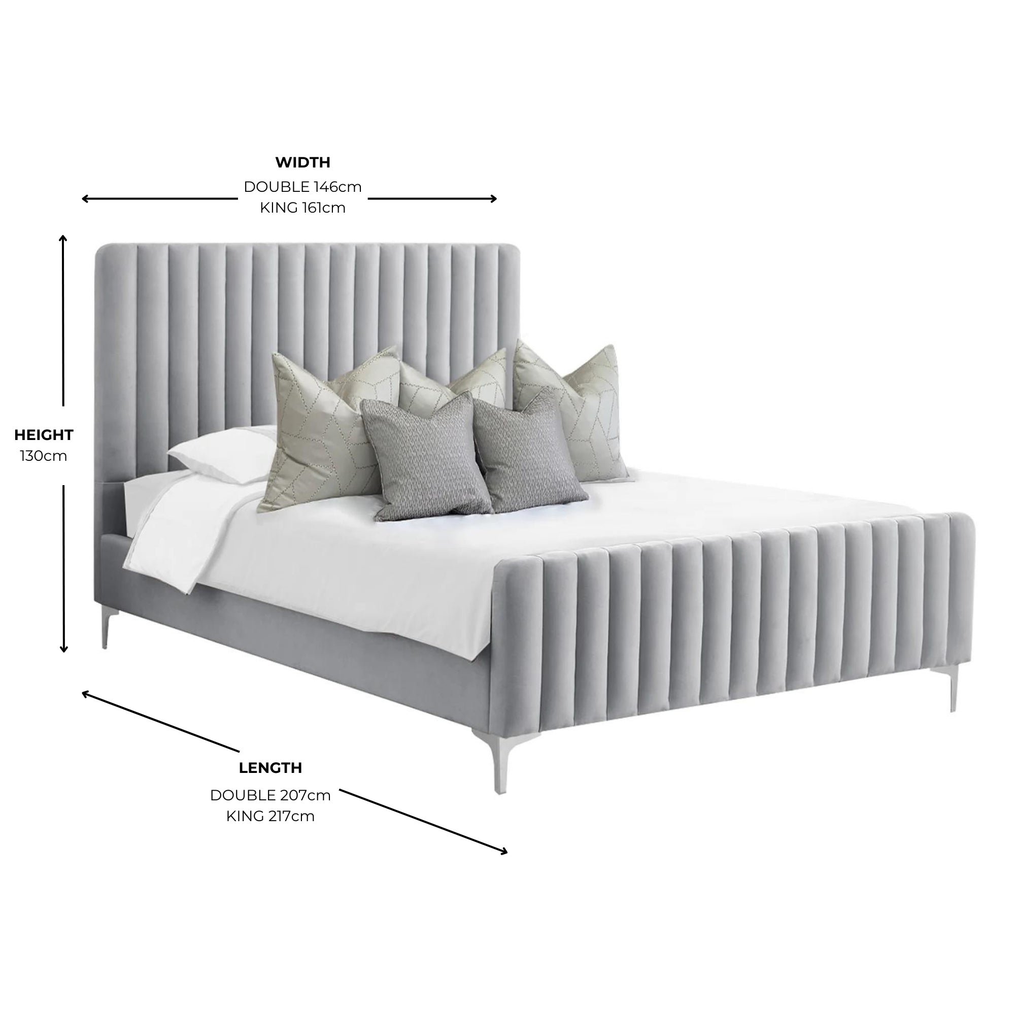 Amelia Grey Chunky Ribbed Headboard Bed