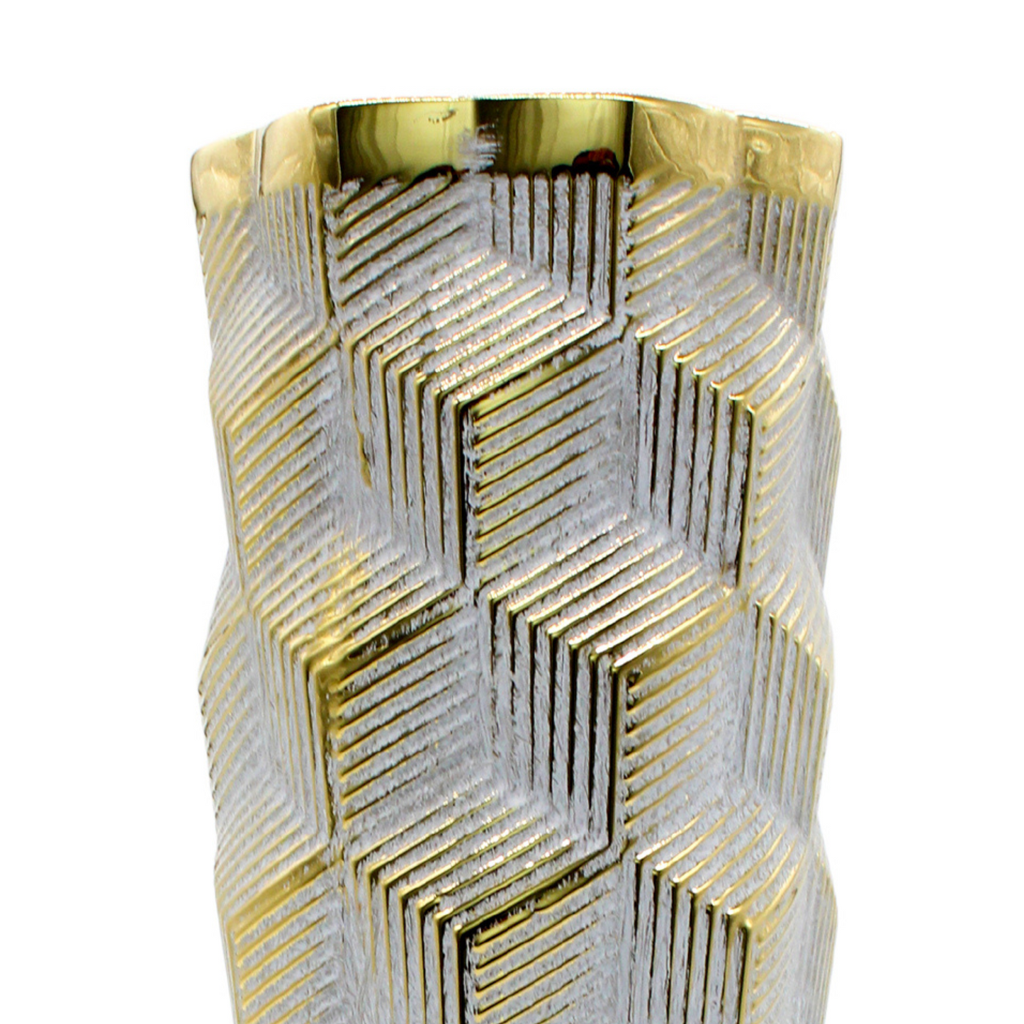Small Geometric Light Grey and Gold Vase