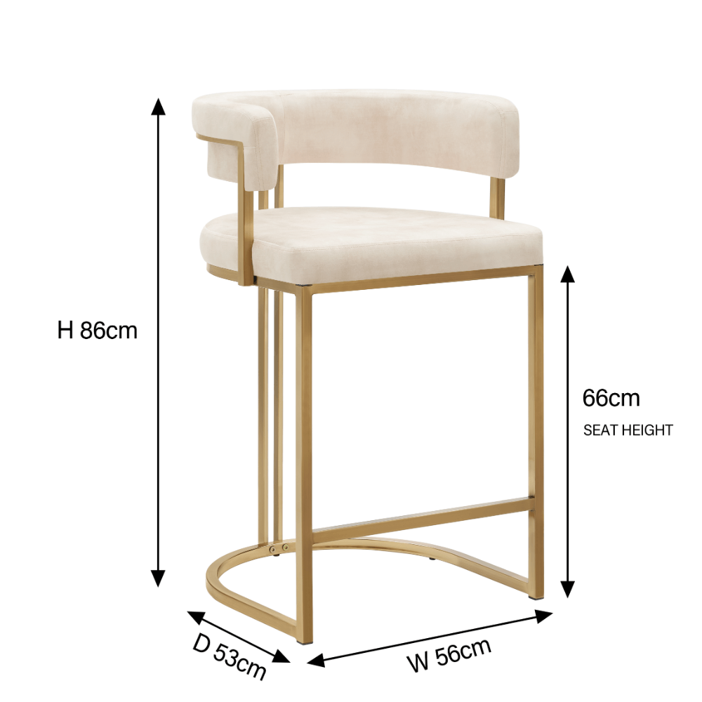 Mia Curved Cream Velvet and Brushed Gold Frame Counter Stool