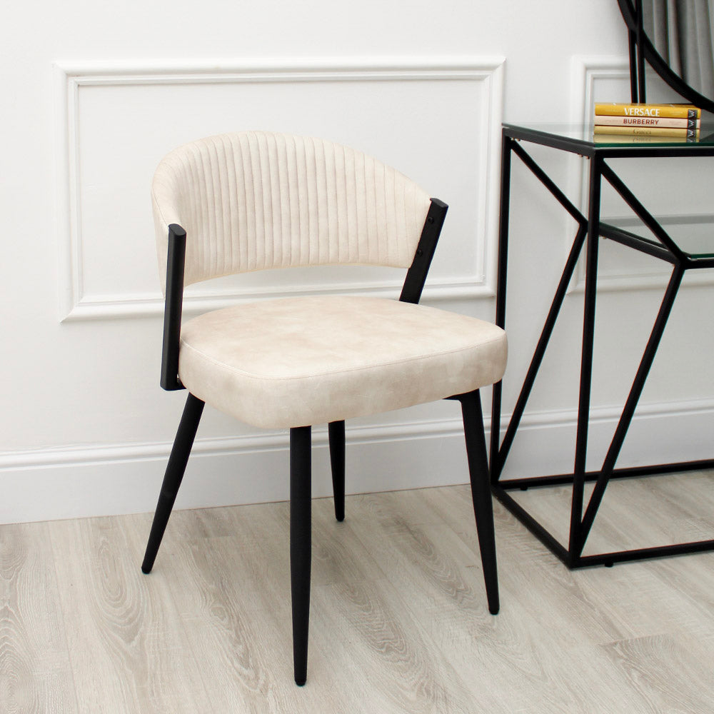 Maria Cream Curved Velvet Dining Chair With Black Metal Frame