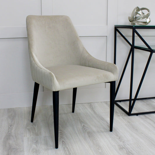 Beige Velvet Dining Chair With Black Legs