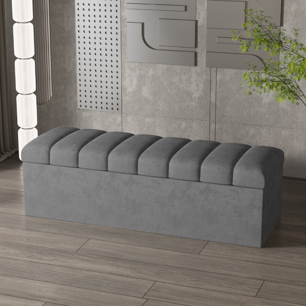 Leo Grey Velvet Ottoman Storage Bench