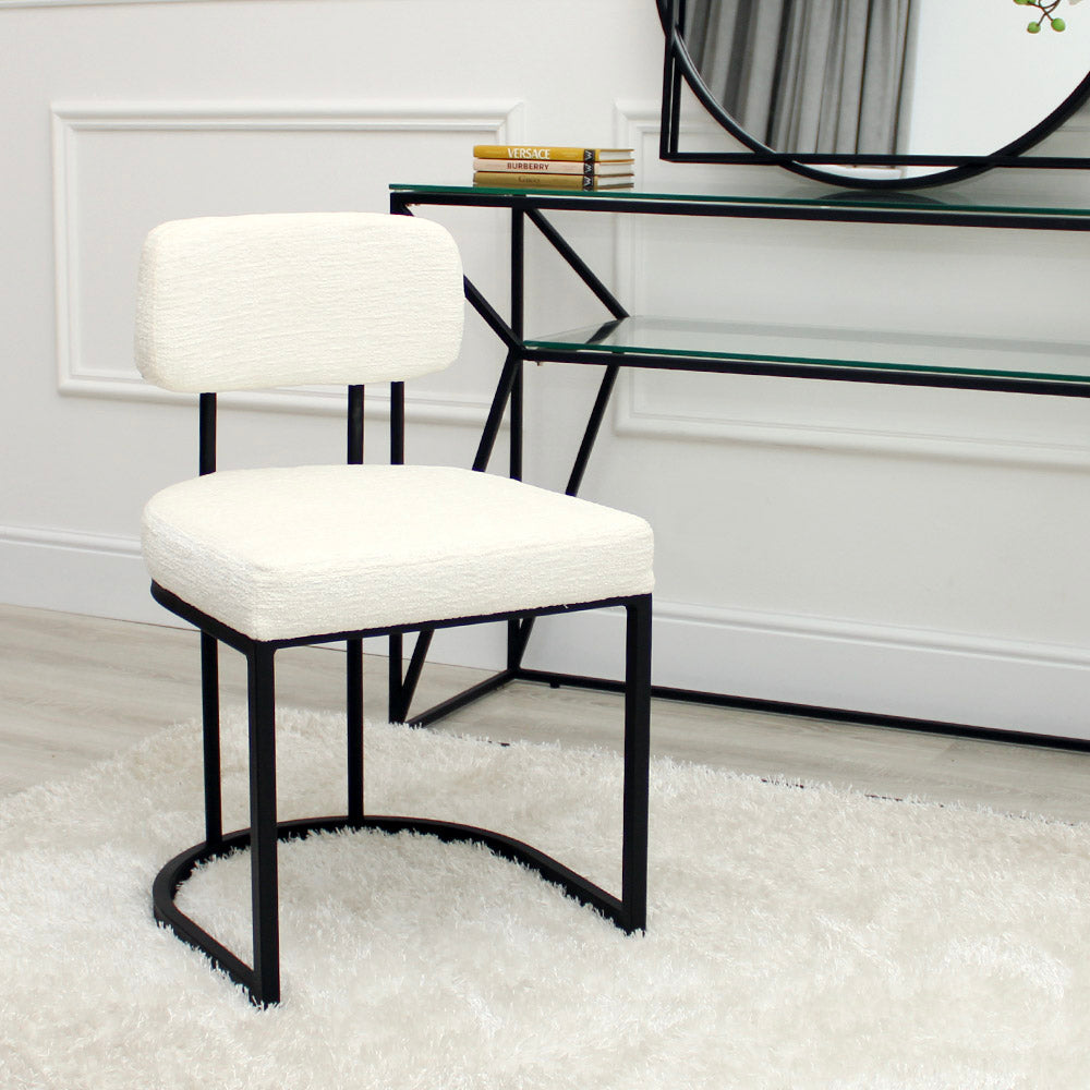 Rhea White Fabric Accent Chair With Black Frame