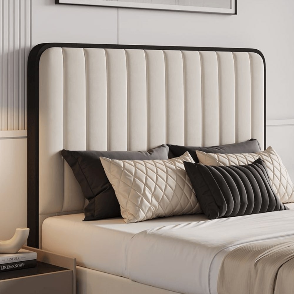 Olivia Cream Velvet Ottoman Storage Bed With Black Fabric Edges