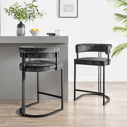 Curved Charcoal Velvet and Black Frame Counter Stool