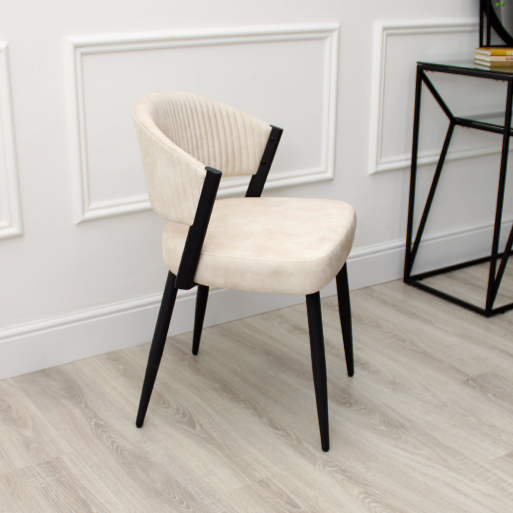 Maria Cream Curved Velvet Dining Chair With Black Metal Frame