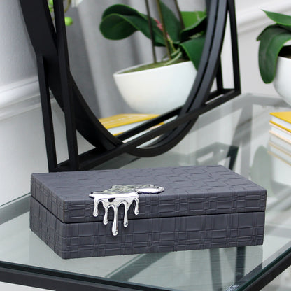 Small Black Faux Leather Jewellery Box with Drip Effect Buckle