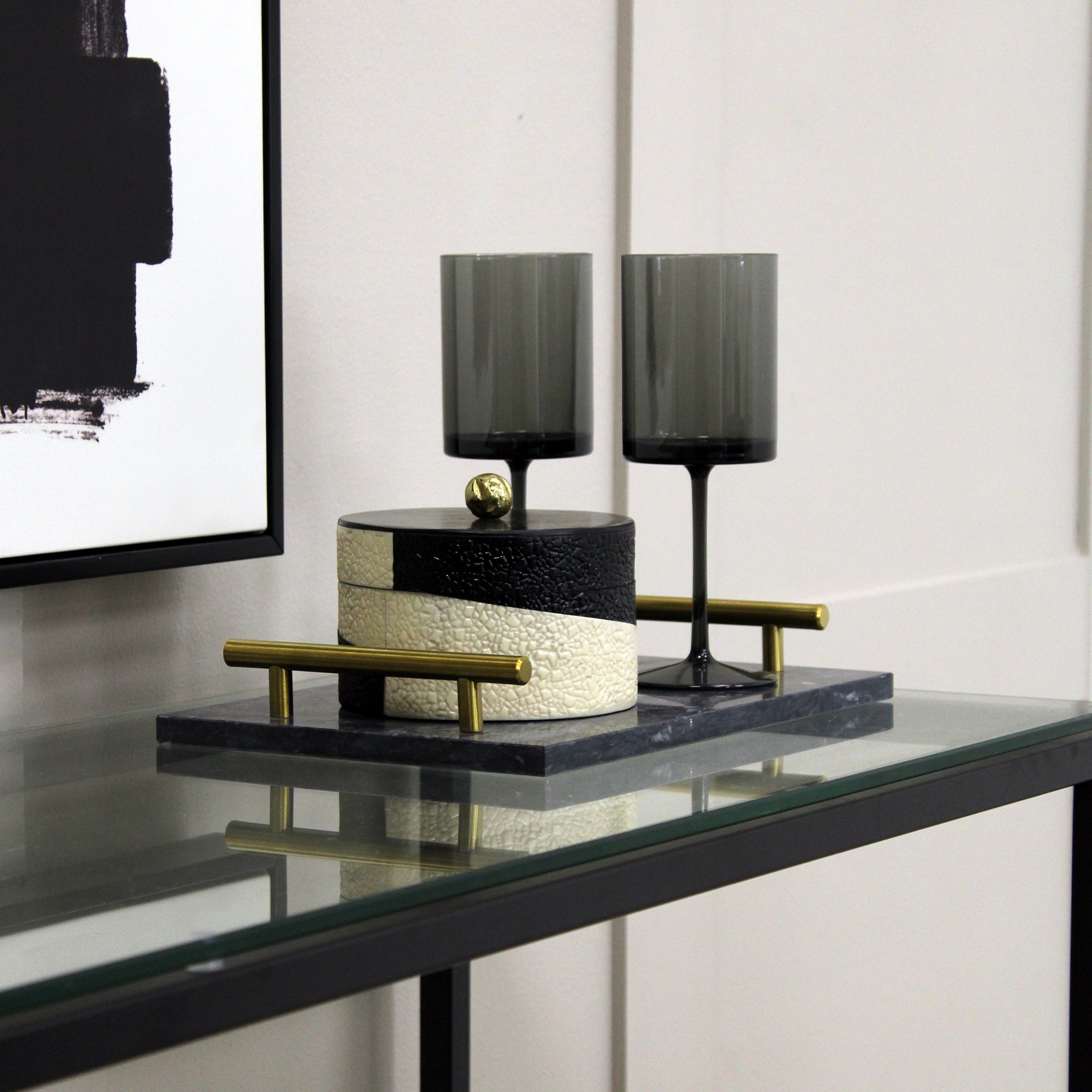 Grey Marble Tray with Gold Handles