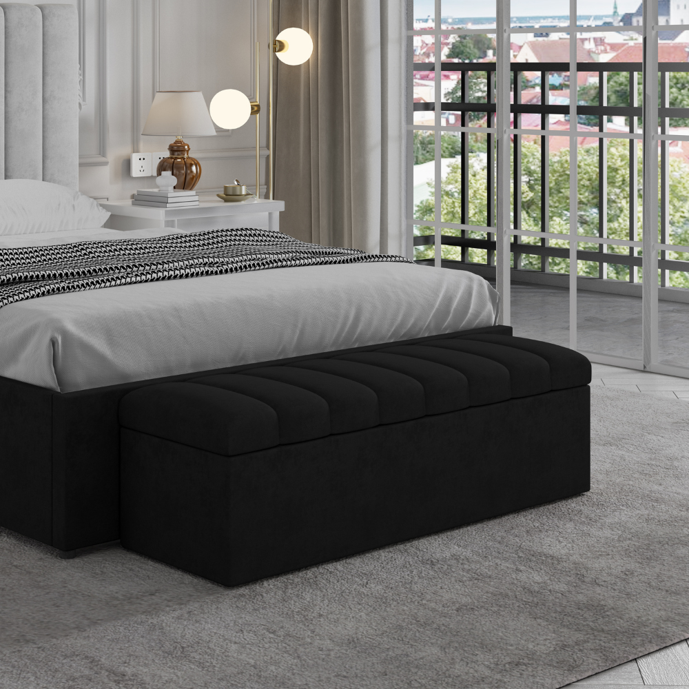 Leo Black Velvet Ottoman Storage Bench