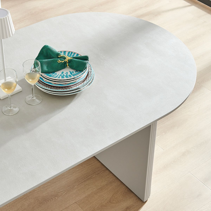 Light Grey Wooden Dining Table with Wooden Base