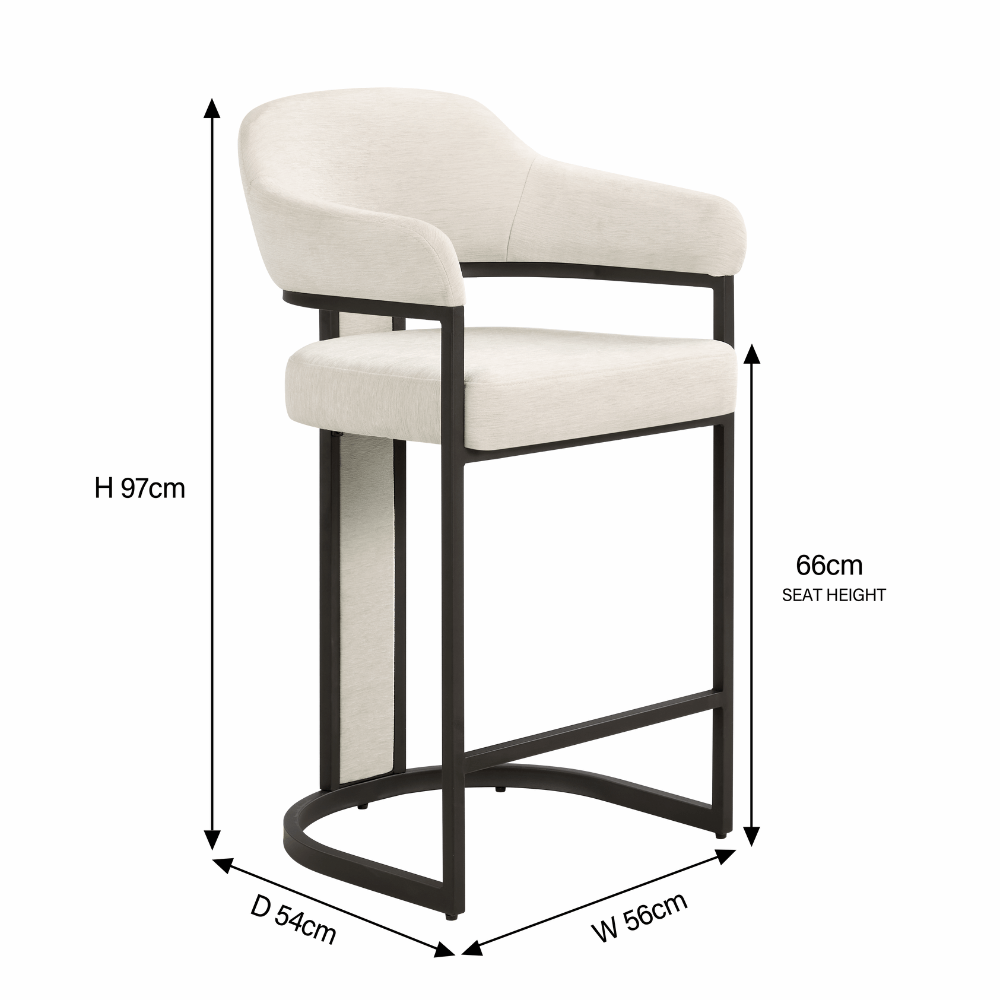 Camilla Curved Cream Chenille Barstool With Black Metal Frame