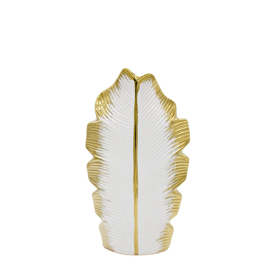 Small White and Gold Leaf Vase