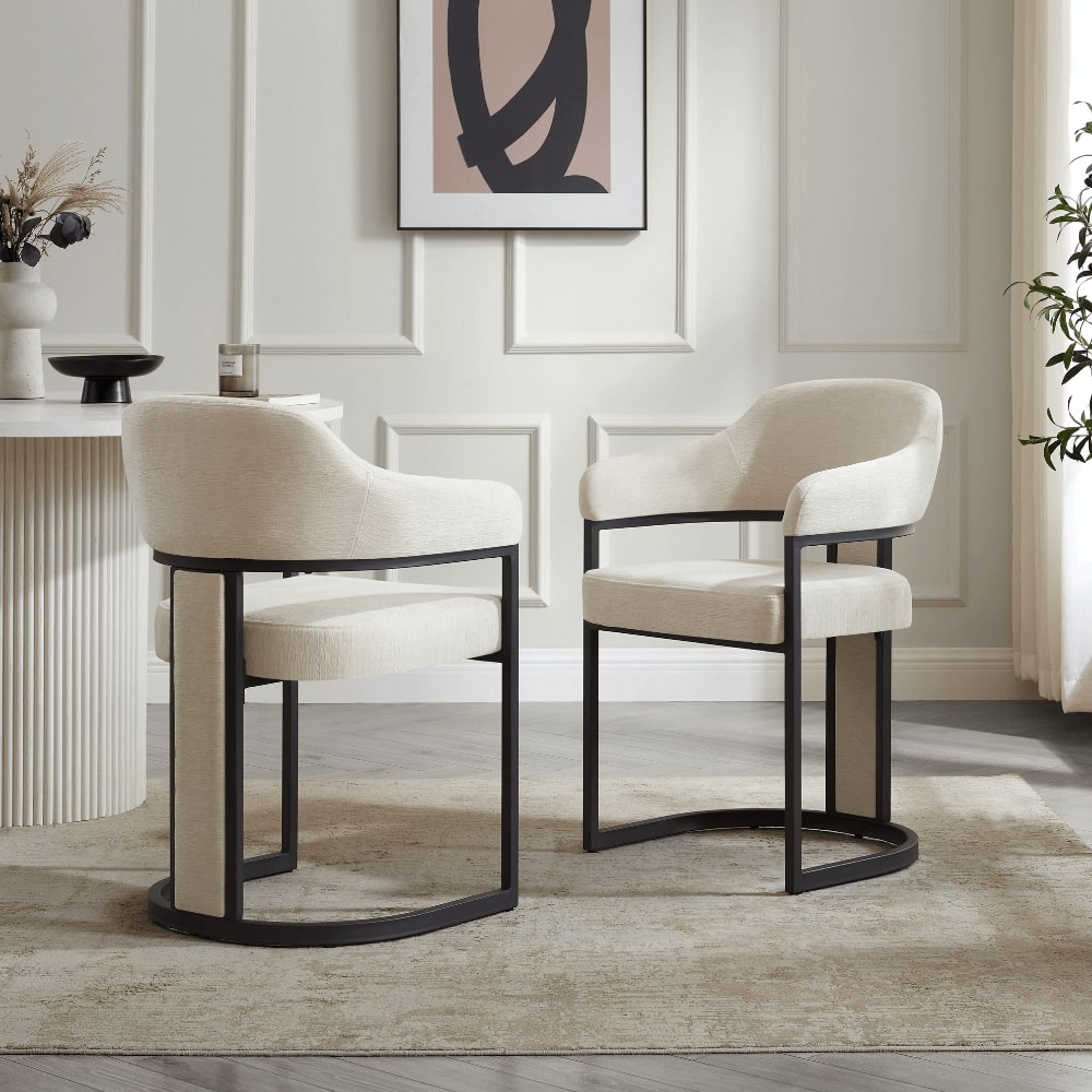 Sofia White Ceramic Dining Set With 6 Camilla Cream Chairs