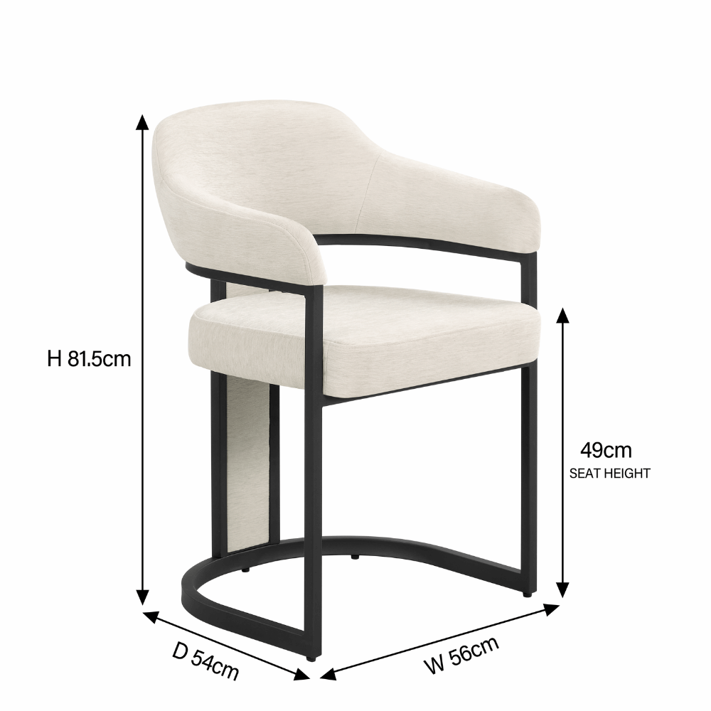 Camilla Curved Cream Chenille Dining Chair With Black Frame