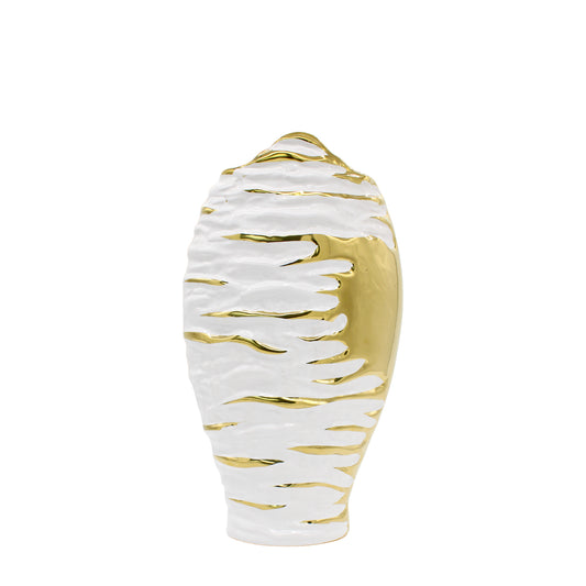 Large White and Gold Textured Vase