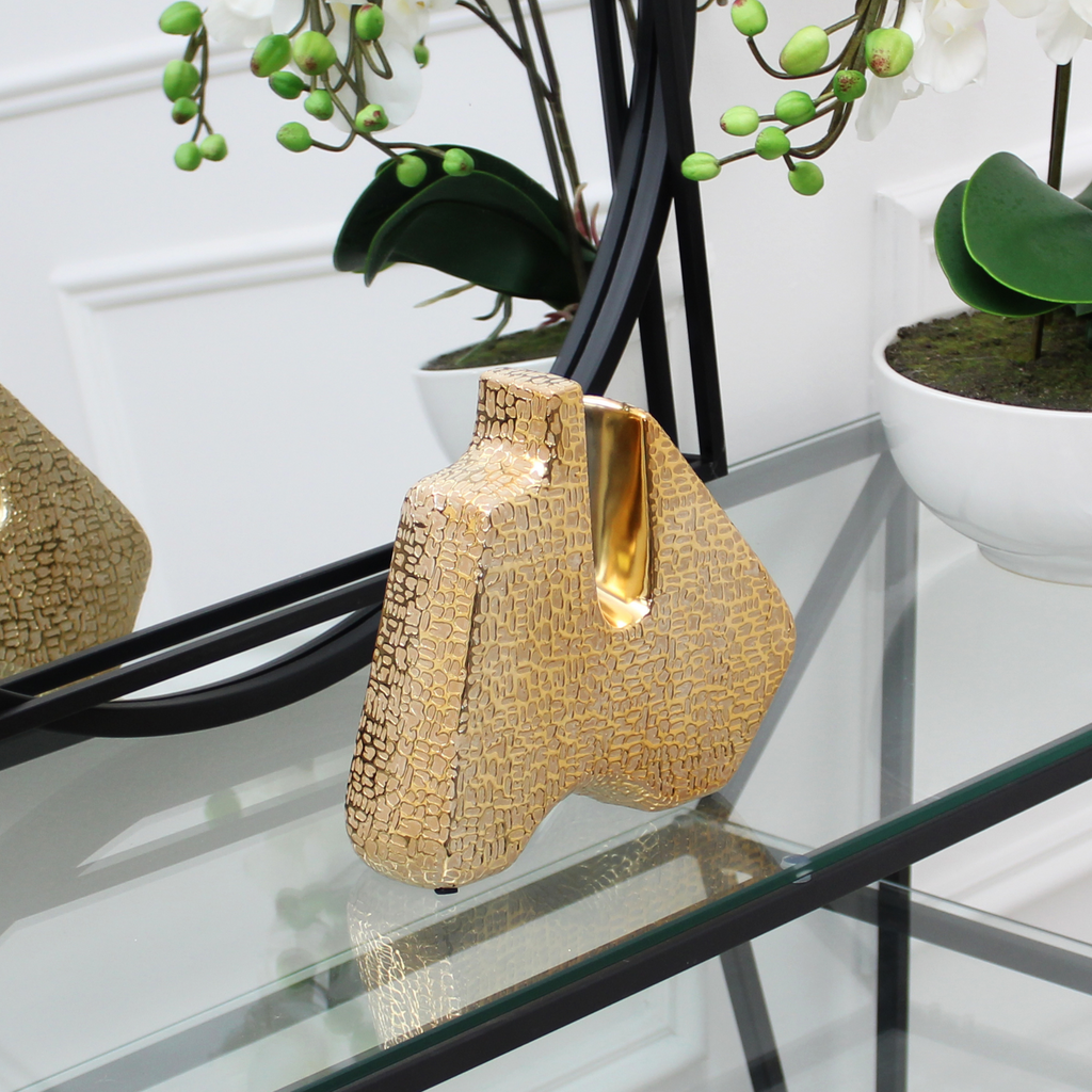 Small Gold Decorum Small Gold Textured Sculpture Decoration – Modish Furnishing