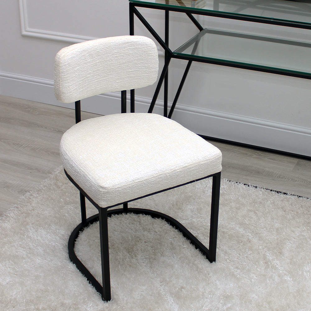 Rhea White Fabric Accent Chair With Black Frame