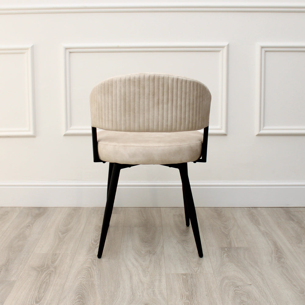 Maria Cream Curved Velvet Dining Chair With Black Metal Frame