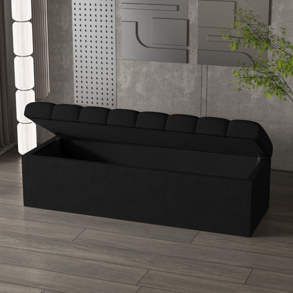Leo Black Velvet Ottoman Storage Bench