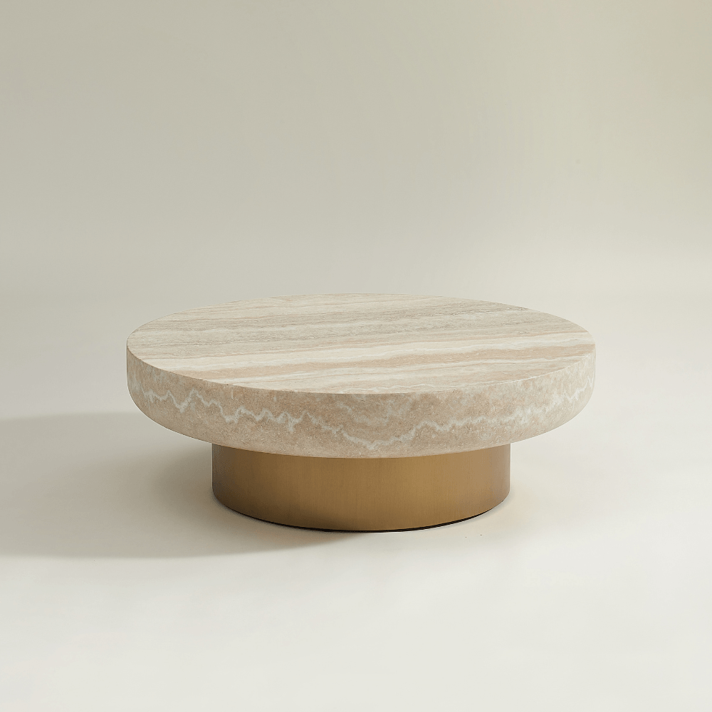 Ares Round Coffee Table Travertine Effect