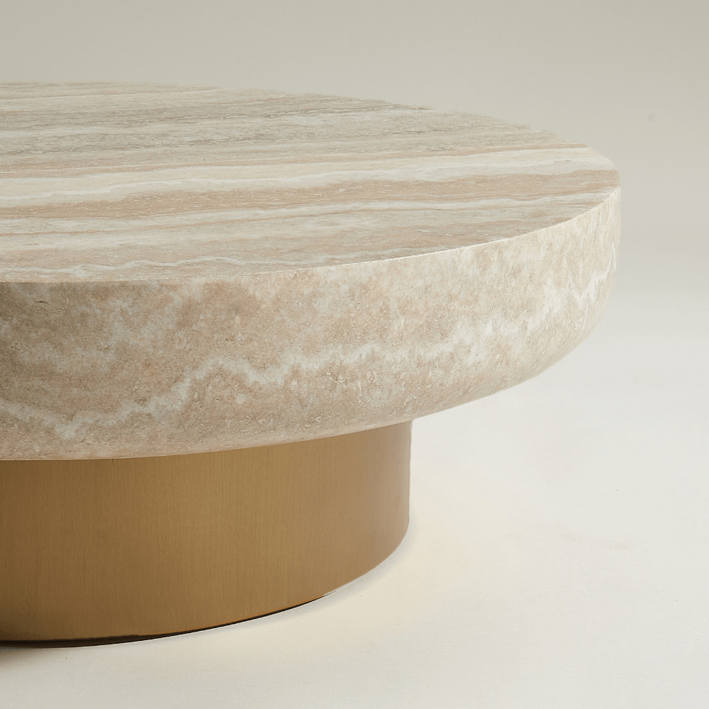 Ares Round Coffee Table Travertine Effect