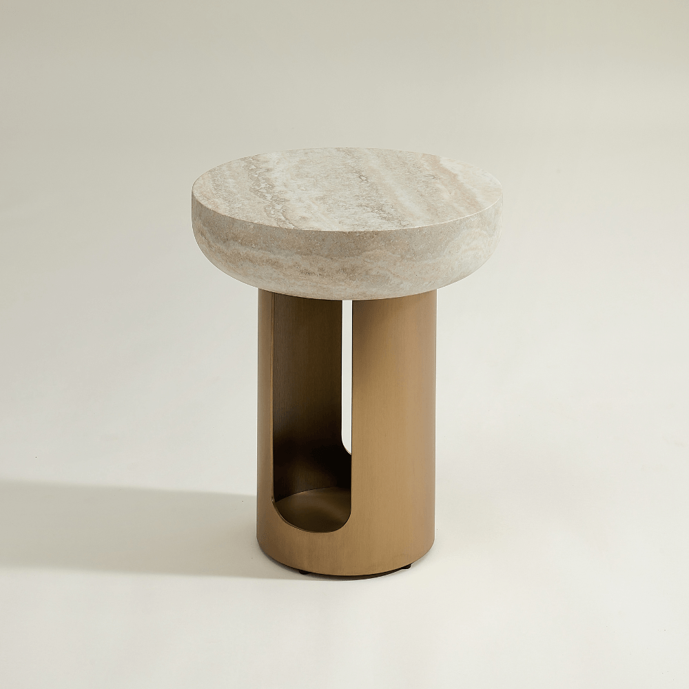Ares Round Side Table Travertine Effect