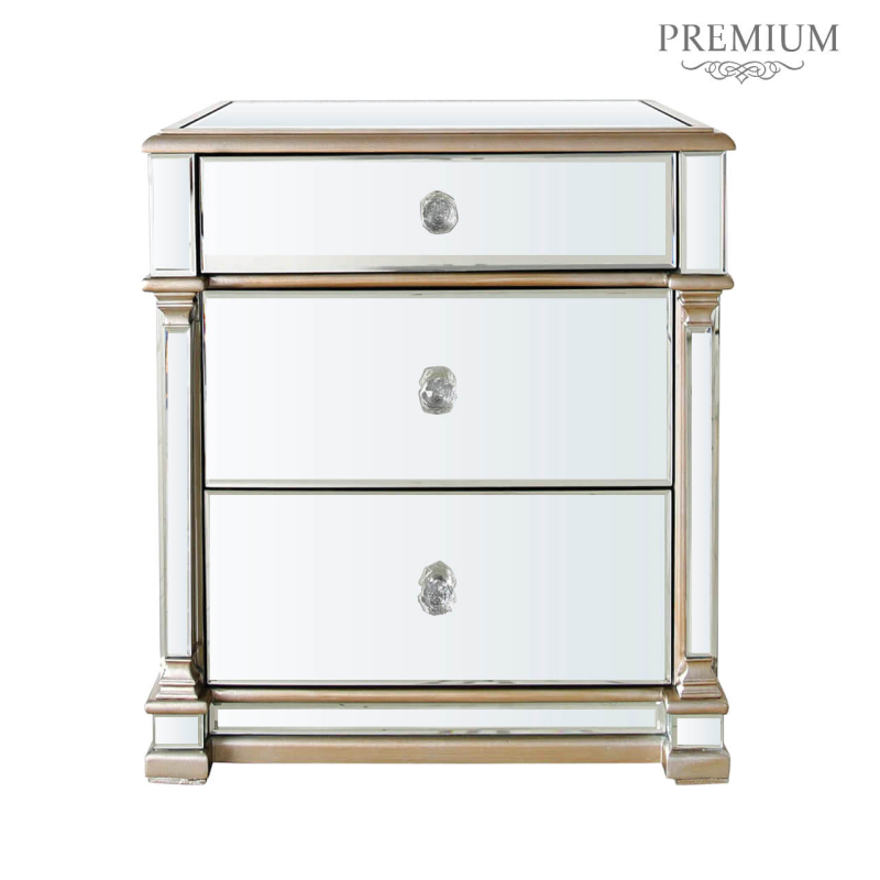 Champagne Mirrored 3 Drawer Bedside Cabinet EX DISPLAY