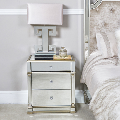 Champagne Mirrored 3 Drawer Bedside Cabinet EX DISPLAY