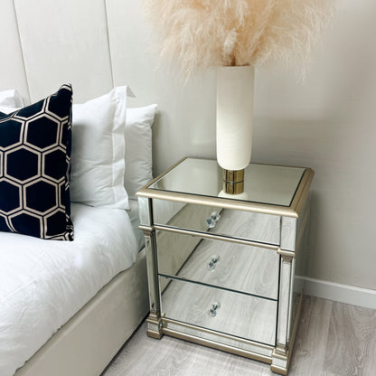 Champagne Mirrored 3 Drawer Bedside Cabinet EX DISPLAY