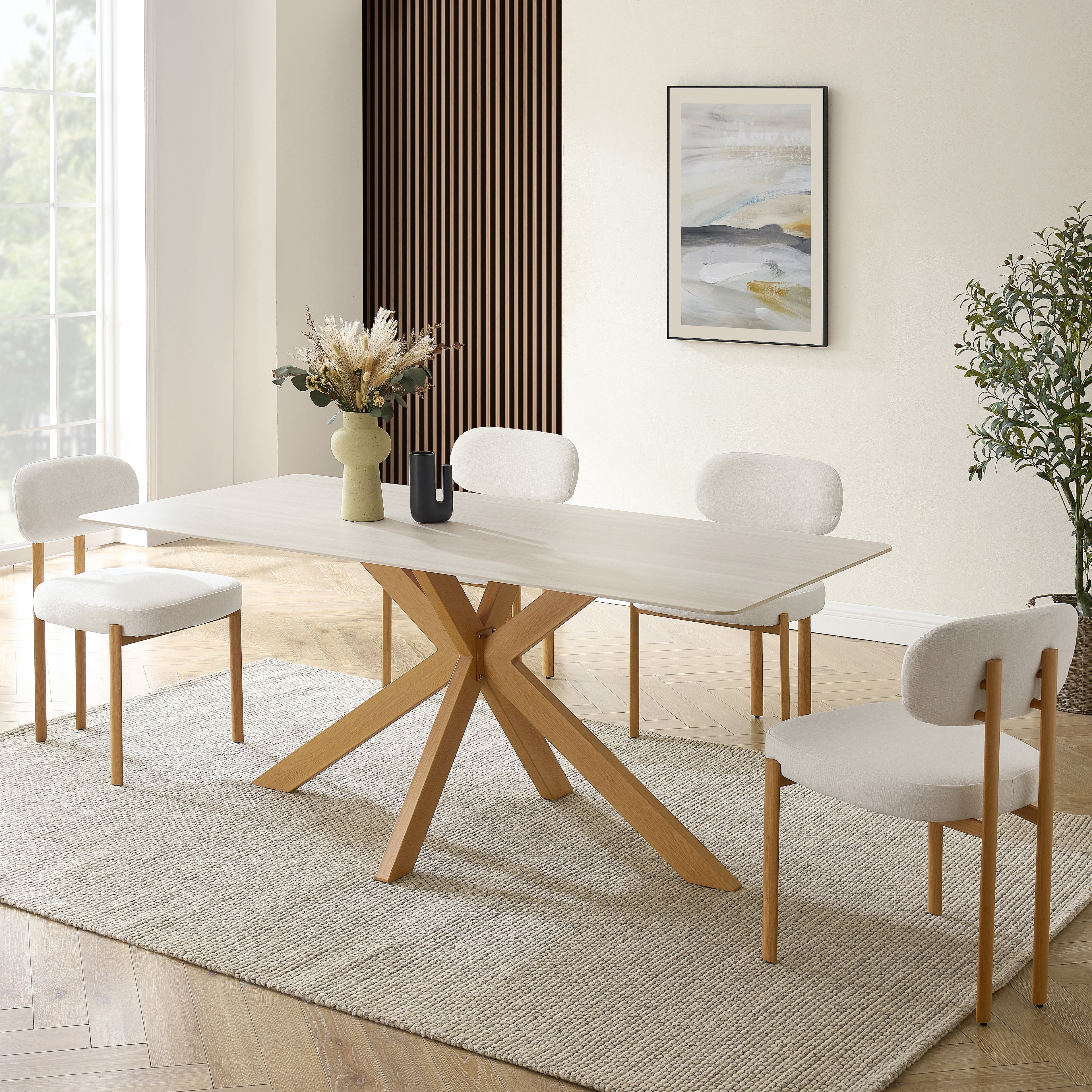 Kiah Ivory Linen Dining Chair With Natural Oak Effect Frame
