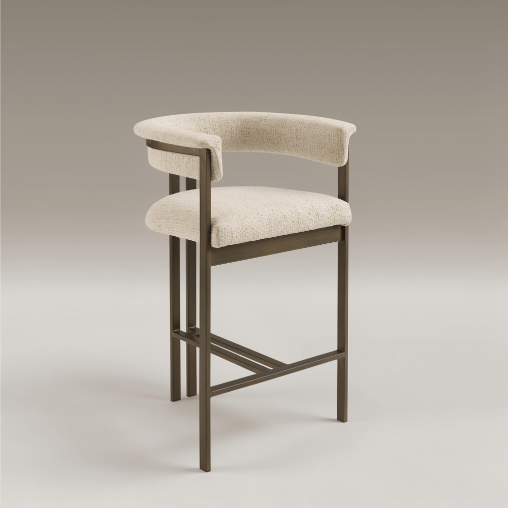 Stella Curved Cream Brushed Bronze Barstool