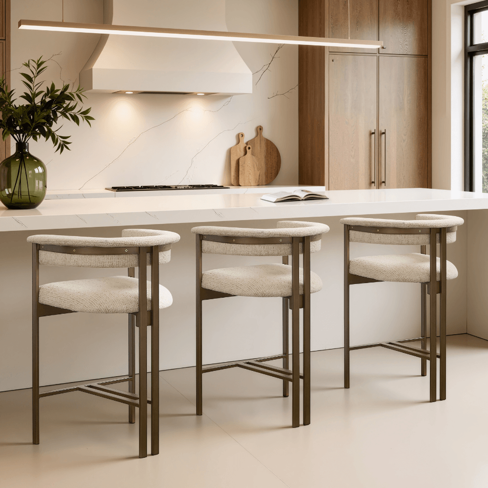Stella Curved Cream Brushed Bronze Barstool