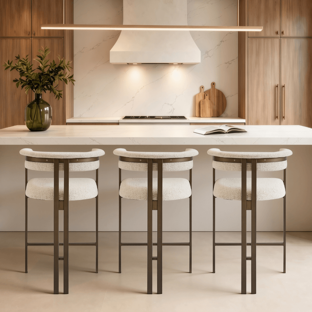 Stella Curved Cream Brushed Bronze Barstool