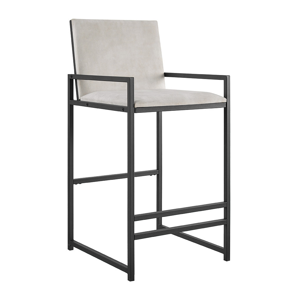 Cream Velvet Bar Stool with Black Square Frame