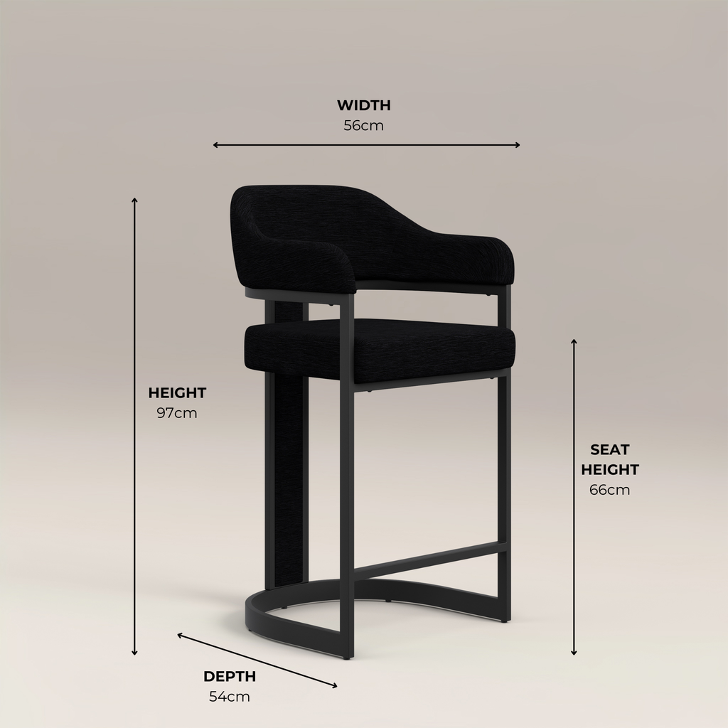 Camilla Curved Black Chenille Barstool