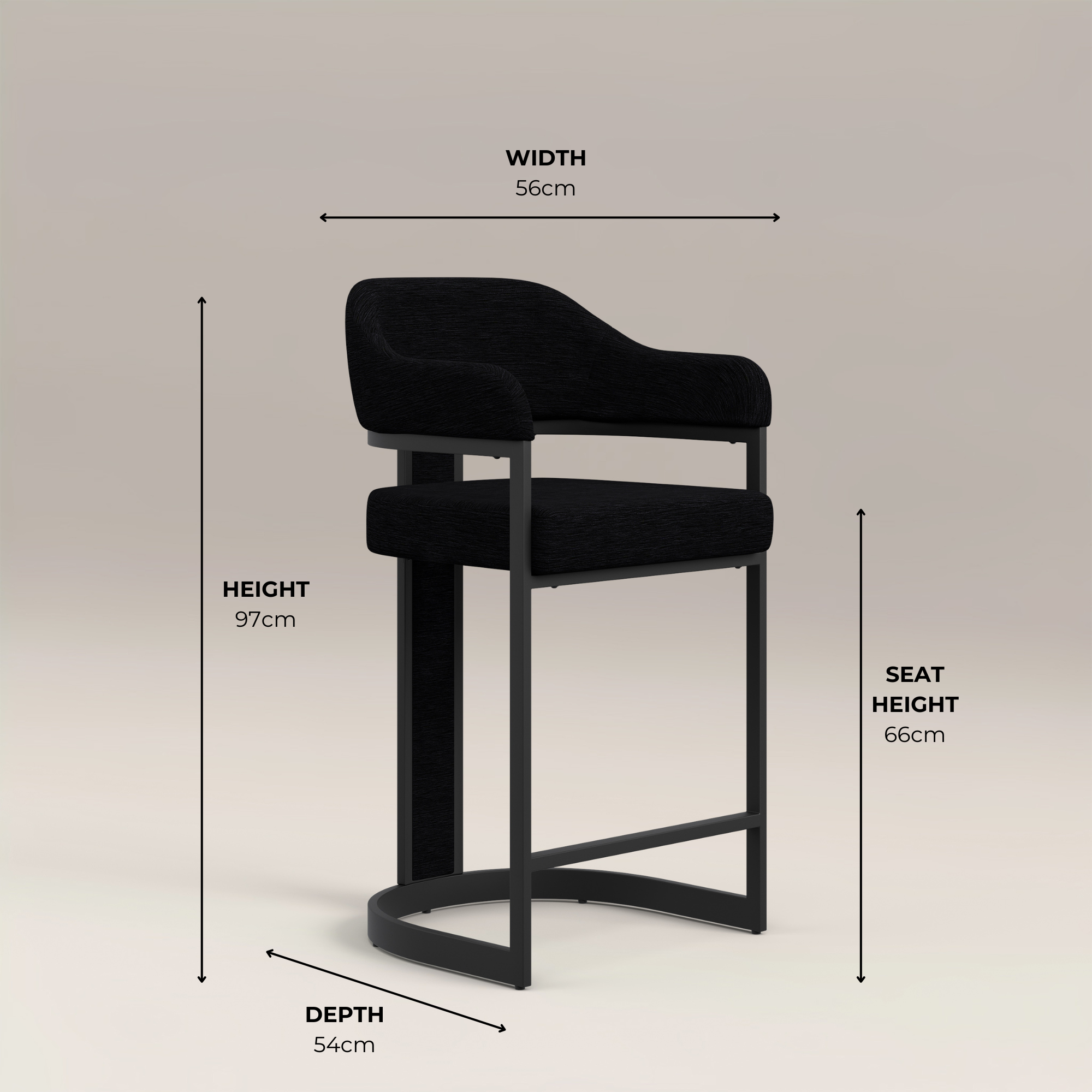 Camilla Curved Black Chenille Barstool