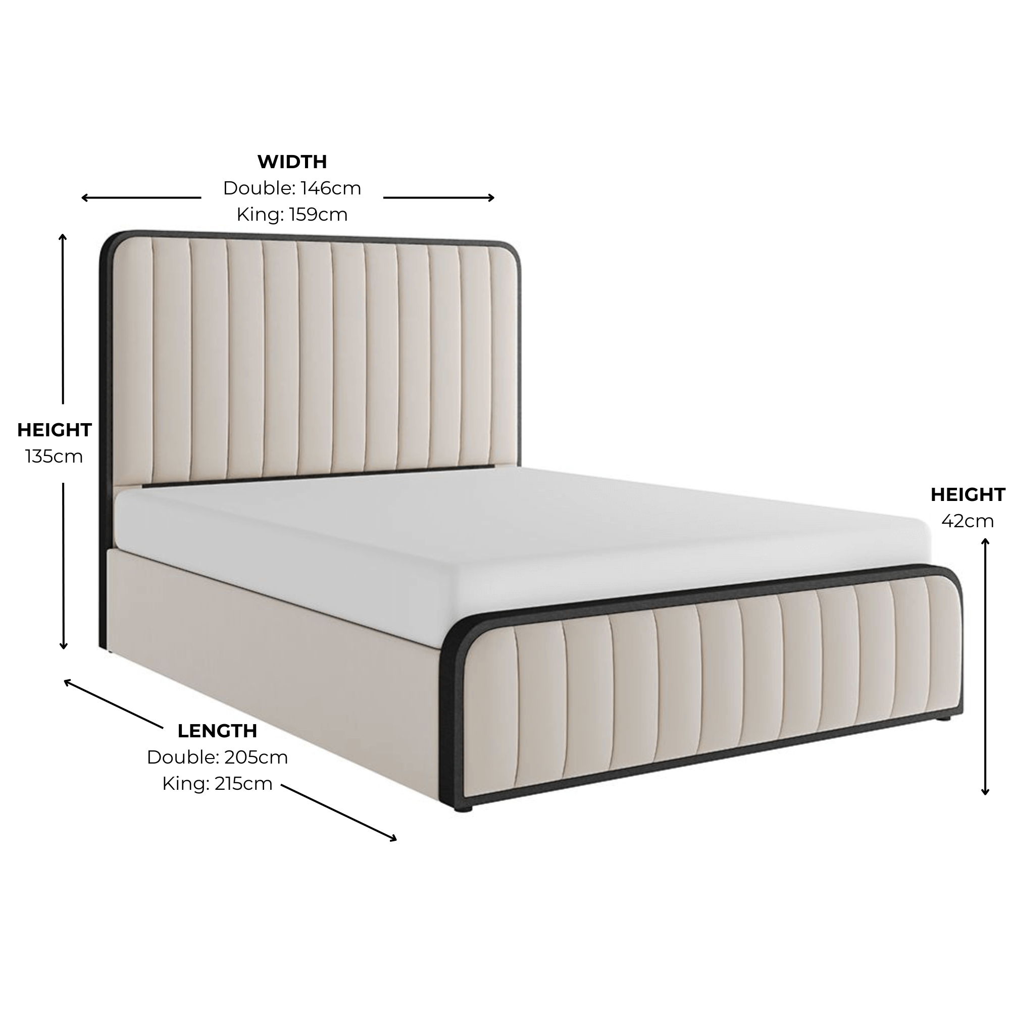 Olivia Cream Velvet Ottoman Storage Bed With Black Fabric Edges