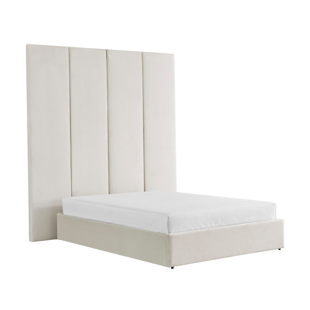 Cream Velvet Wall Panel Bed with Ottoman Storage King Size