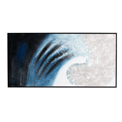 Blue and Cream Wave Black Framed Canvas