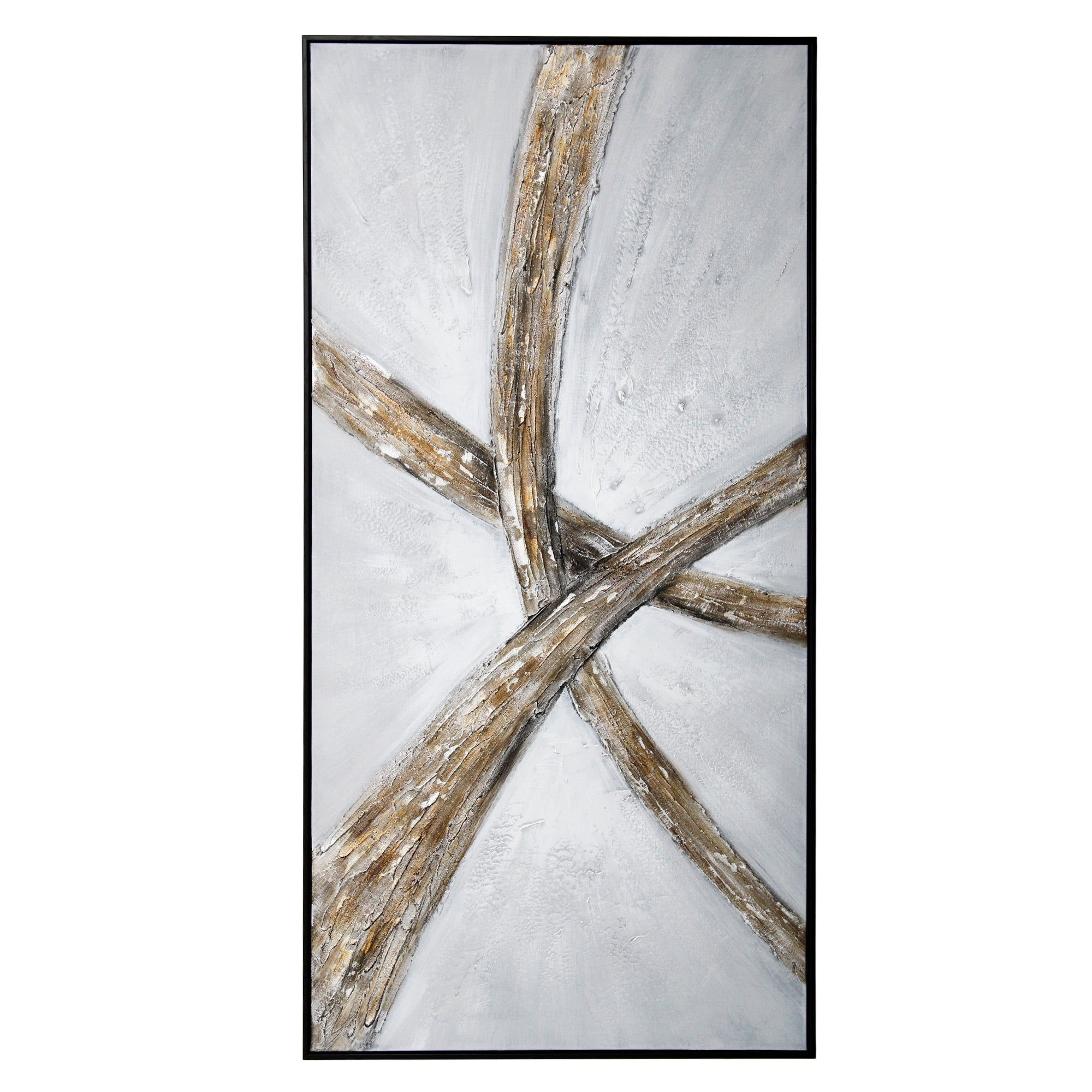 Abstract Canvas With Bold Gold Accents and Black Frame