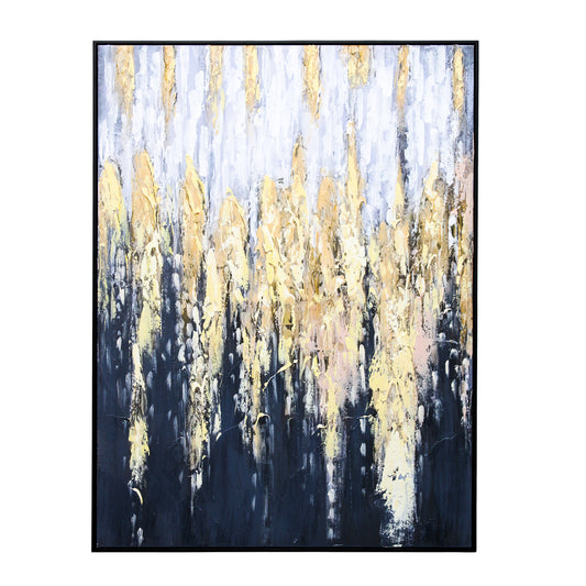 Large Abstract Canvas with Bold Gold Accents with Black Frame