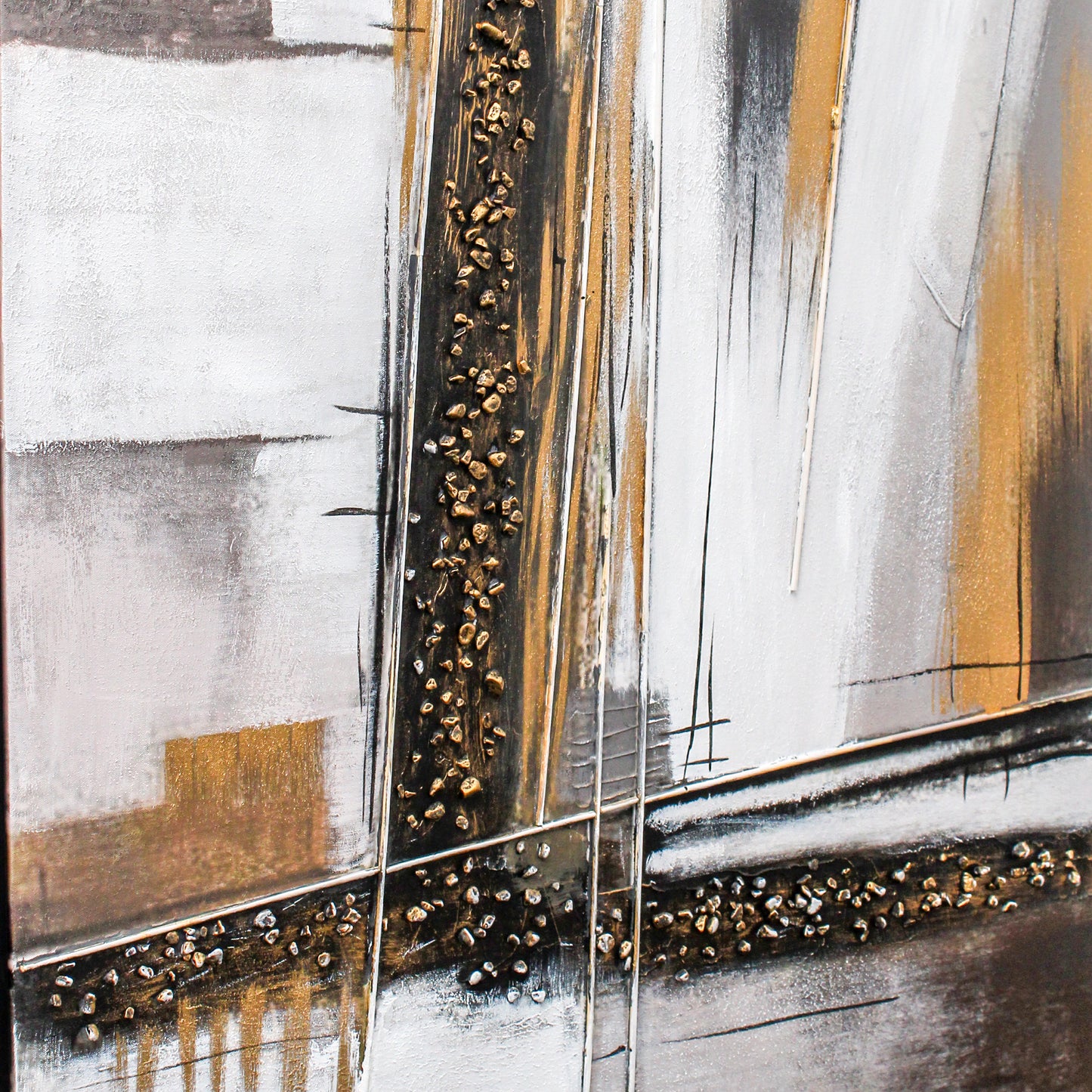 Abstract Canvas in Monochrome Tones with Gold Accents